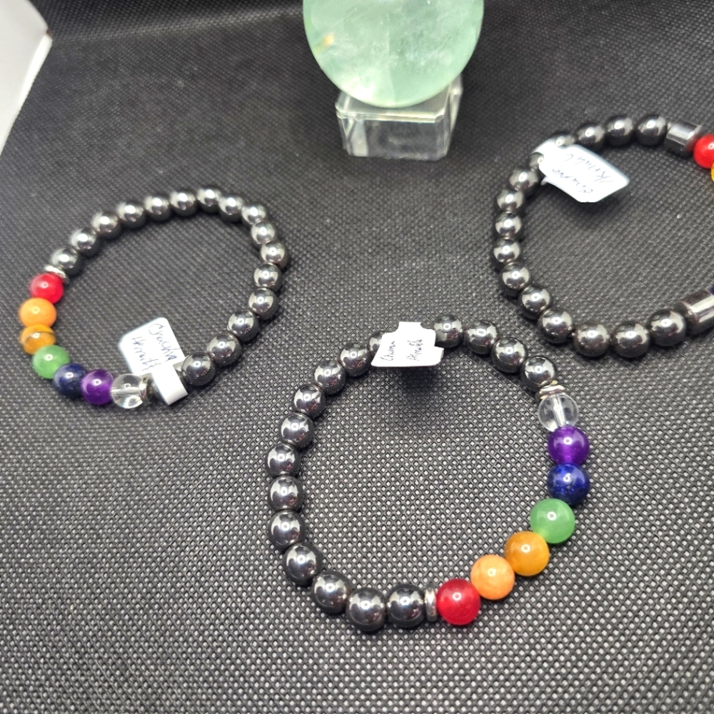 Chakra and Hematite Multicolor Beaded Bracelet Set